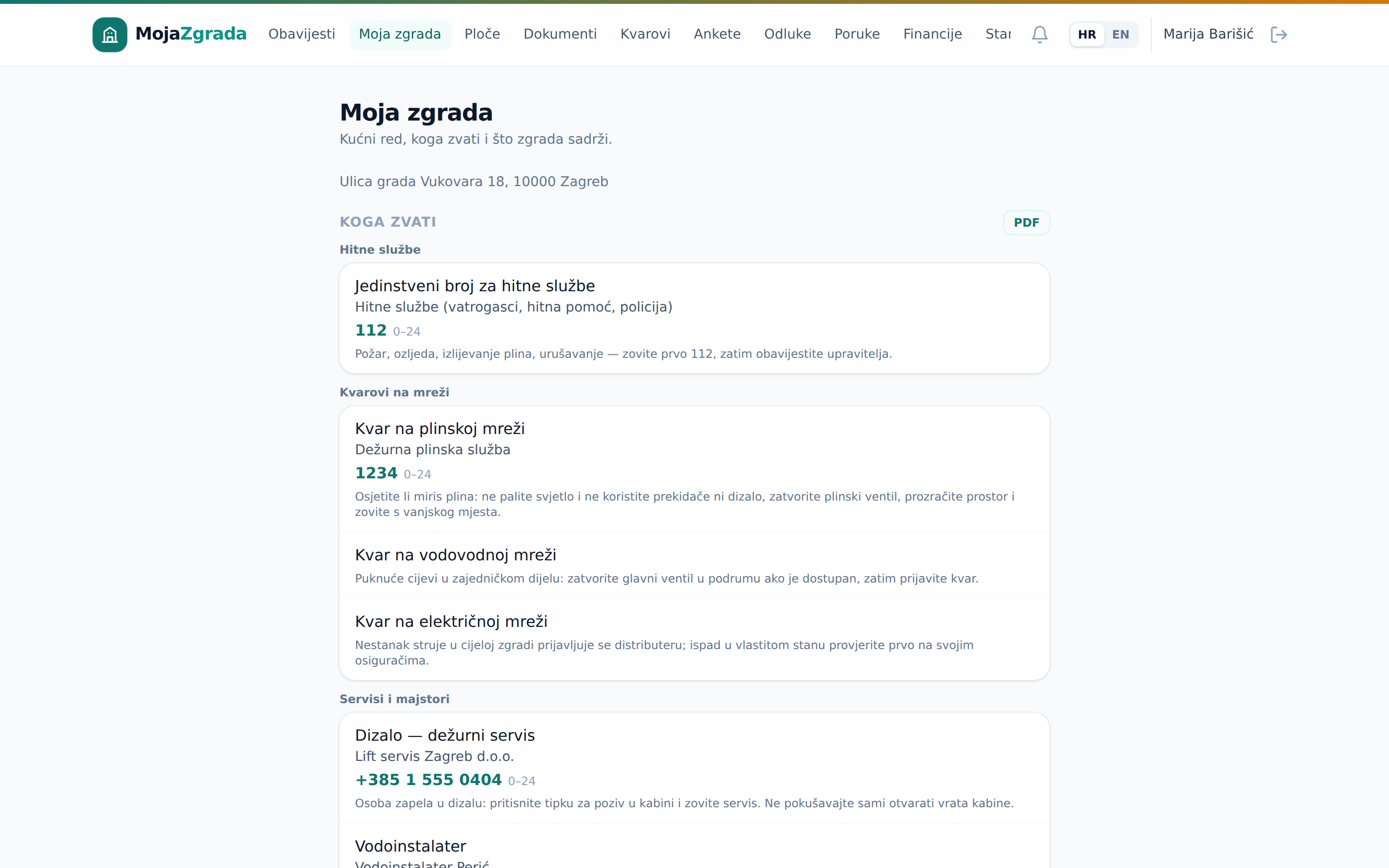 Portal stanara sa stranicom Moja zgrada — kućni red i kontakti